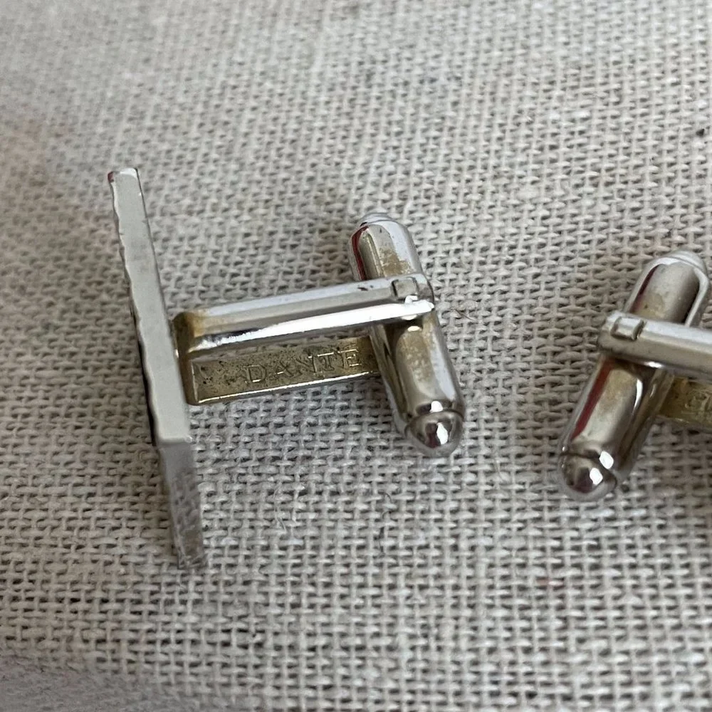 Vintage Dante Signed Silver Black Tone Classic Elegant Cuff Links